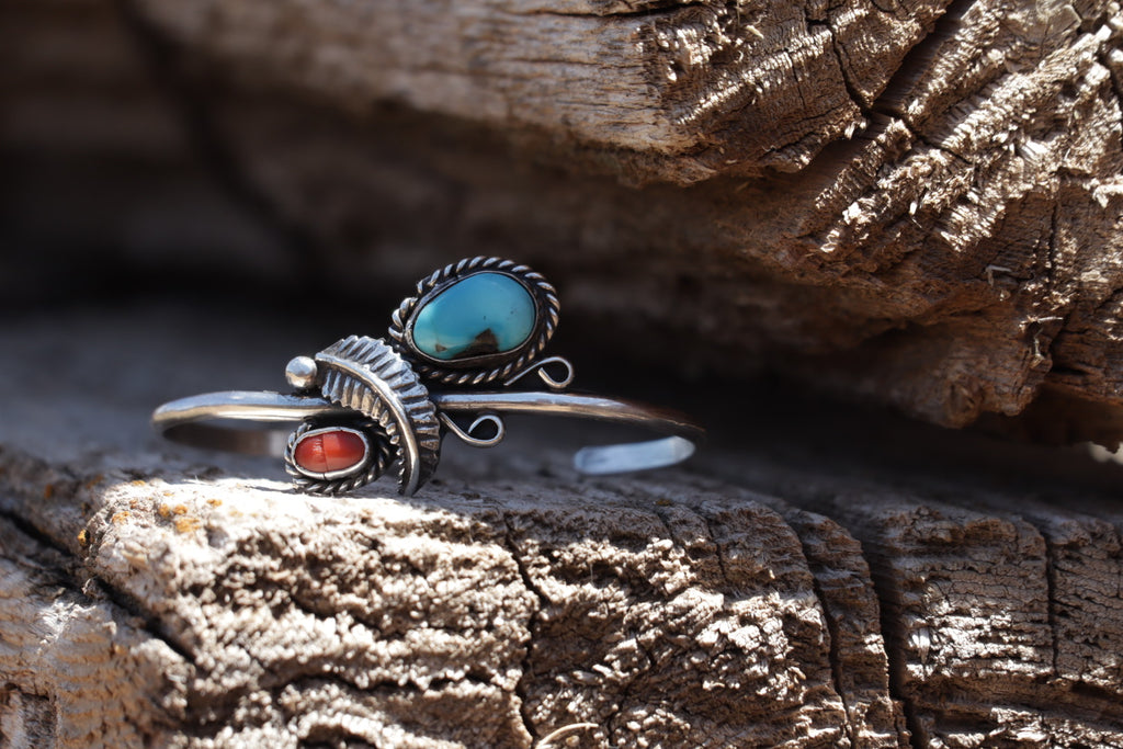 Turquoise And Coral Cuff