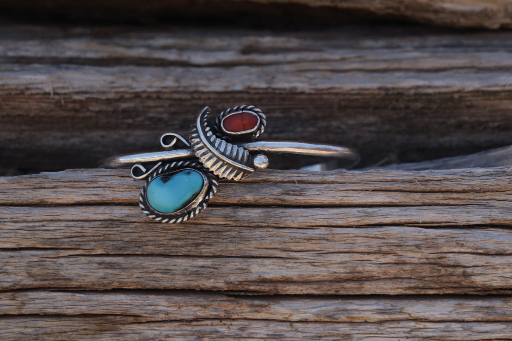 Turquoise And Coral Cuff